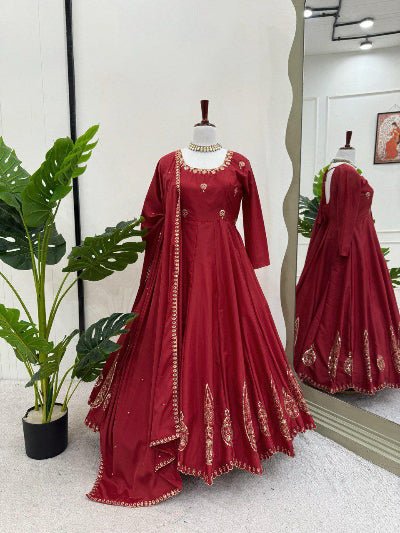 Crimson Red Elegant Anarkali Suit Set - BONYHUBSALWAR KAMEEZ