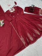 Crimson Red Elegant Anarkali Suit Set - BONYHUBSALWAR KAMEEZ