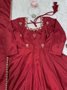 Crimson Red Elegant Anarkali Suit Set - BONYHUBSALWAR KAMEEZ