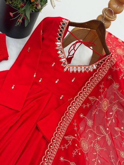 Crimson Red Embroidered Georgette Anarkali Suit Women | Asian Ethnic Wear UK - BONYHUBSALWAR KAMEEZ