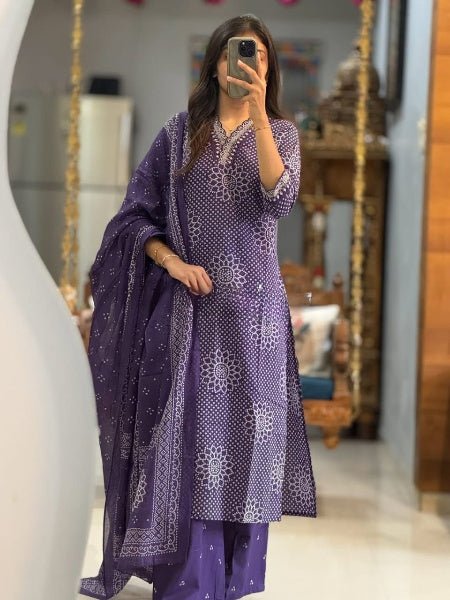 Beautiful Purple Embroidery Pure Cotton Straight Suit - BONYHUBSALWAR KAMEEZ