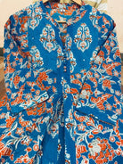 Blue Cotton Printed Handwork Anarkali Suit - BONYHUBSALWAR KAMEEZ