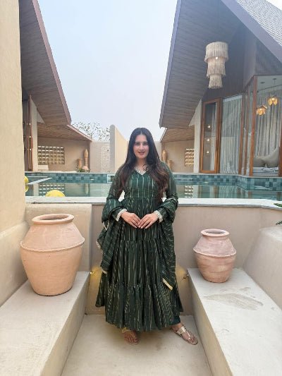 Dark Bottle Green Brocade Anarkali Suit for Women | Asian Ethnic Wear UK - BONYHUBSALWAR KAMEEZ