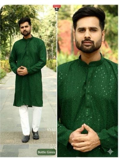 Dark Green Designer Ethnic Men Kurta Pyjama UK Next Day - BONYHUBMEN KURTA