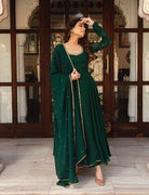 Dark Green Georgette Anarkali Gown With Dupatta 2Pc - BONYHUBSALWAR KAMEEZ