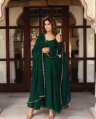 Dark Green Georgette Anarkali Gown With Dupatta 2Pc - BONYHUBSALWAR KAMEEZ