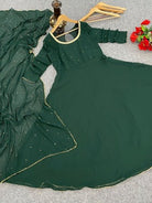 Dark Green Georgette Anarkali Gown With Dupatta 2Pc - BONYHUBSALWAR KAMEEZ