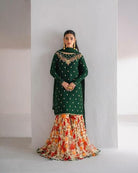 Dark Green Georgette Suit With Floral Sharara - BONYHUBSALWAR KAMEEZ