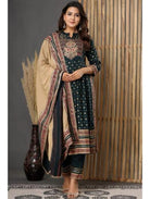 Dark Green Rayon Embroidered Salwar Suit (Set of 3) - BONYHUBSALWAR KAMEEZ