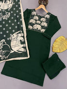 Dark Green Roman Silk Elephant Print Salwar Suit Set - BONYHUBSALWAR KAMEEZ