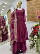 Dark Mauve Pink Anarkali Sharara Suit Set - BONYHUBSALWAR KAMEEZ