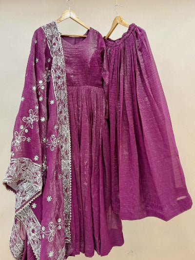 Dark Mauve Pink Anarkali Sharara Suit Set - BONYHUBSALWAR KAMEEZ