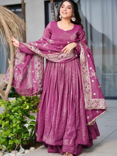 Dark Mauve Pink Anarkali Sharara Suit Set - BONYHUBSALWAR KAMEEZ