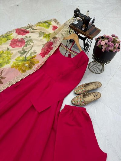 Dark Pink Embroidered Anarkali Suit| Asian Ethnic Wear for Women - BONYHUBSALWAR KAMEEZ