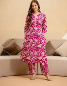 Dark Pink Jaipuri Printed Cotton Kurti Pant Set Of 2 - BONYHUBSALWAR KAMEEZ