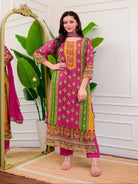 Dark Pink Plus Size Maslin Digital Print Salwar Suit Set - BONYHUBSALWAR KAMEEZ