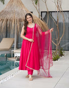 Dark Pink Roman Silk Chanderi Anarkali Suit Set - BONYHUBSALWAR KAMEEZ