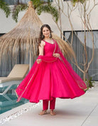 Dark Pink Roman Silk Chanderi Anarkali Suit Set - BONYHUBSALWAR KAMEEZ