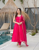 Dark Pink Roman Silk Chanderi Anarkali Suit Set - BONYHUBSALWAR KAMEEZ