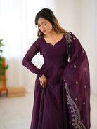 Dark Purple Festive Flair Anarkali Suit Set - BONYHUBSALWAR KAMEEZ