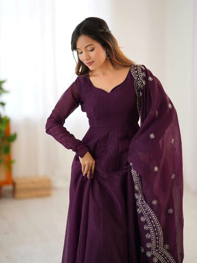 Dark Purple Festive Flair Anarkali Suit Set - BONYHUBSALWAR KAMEEZ
