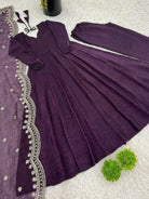 Dark Purple Festive Flair Anarkali Suit Set - BONYHUBSALWAR KAMEEZ