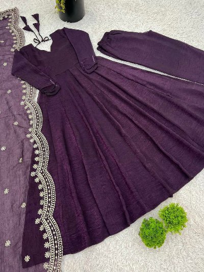 Dark Purple Festive Flair Anarkali Suit Set - BONYHUBSALWAR KAMEEZ