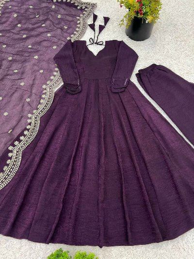 Dark Purple Festive Flair Anarkali Suit Set - BONYHUBSALWAR KAMEEZ