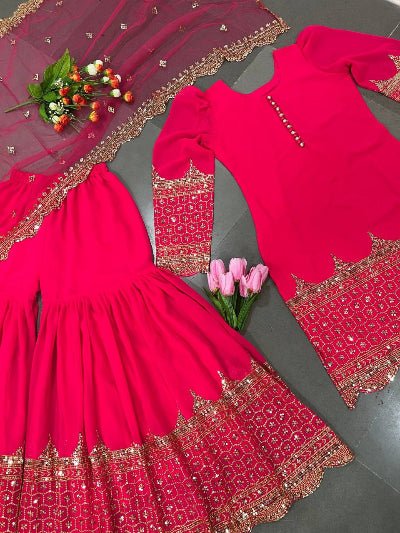Deep Fuchsia Pink Georgette Sharara Suit - BONYHUBSALWAR KAMEEZ