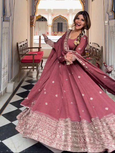 Deep Mauve Dusty Chanderi Silk Anarkali Suit - BONYHUBSALWAR KAMEEZ