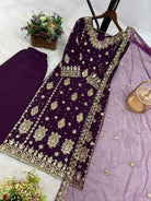 Deep Wine Sequins Work Wedding Wear Straight Suit Set - BONYHUBSALWAR KAMEEZ
