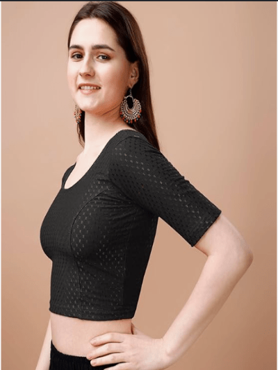 Design Black lycra nonpadded stretchable readymade blouse