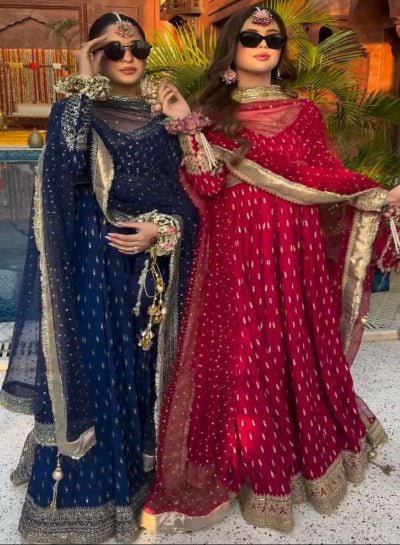 Designer Chinon Silk Embroidered Anarkali Suit Set - BONYHUBSALWAR KAMEEZ