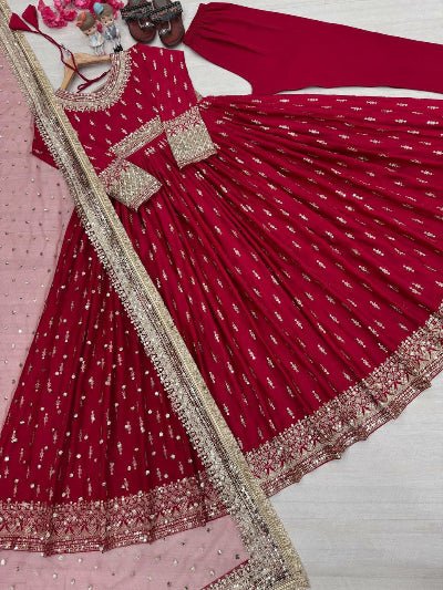 Designer Chinon Silk Embroidered Anarkali Suit Set - BONYHUBSALWAR KAMEEZ