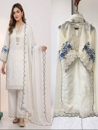 Designer Embroidered Chanderi Suit Set- 4 Colours - BONYHUBSALWAR KAMEEZ