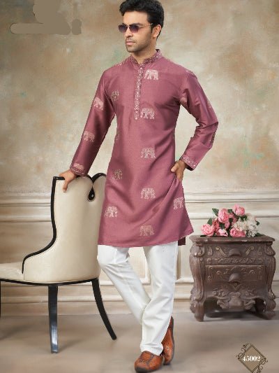 Designer Men’s Silk Elephant Embroidery Kurta Pajama Set - BONYHUBMEN KURTA
