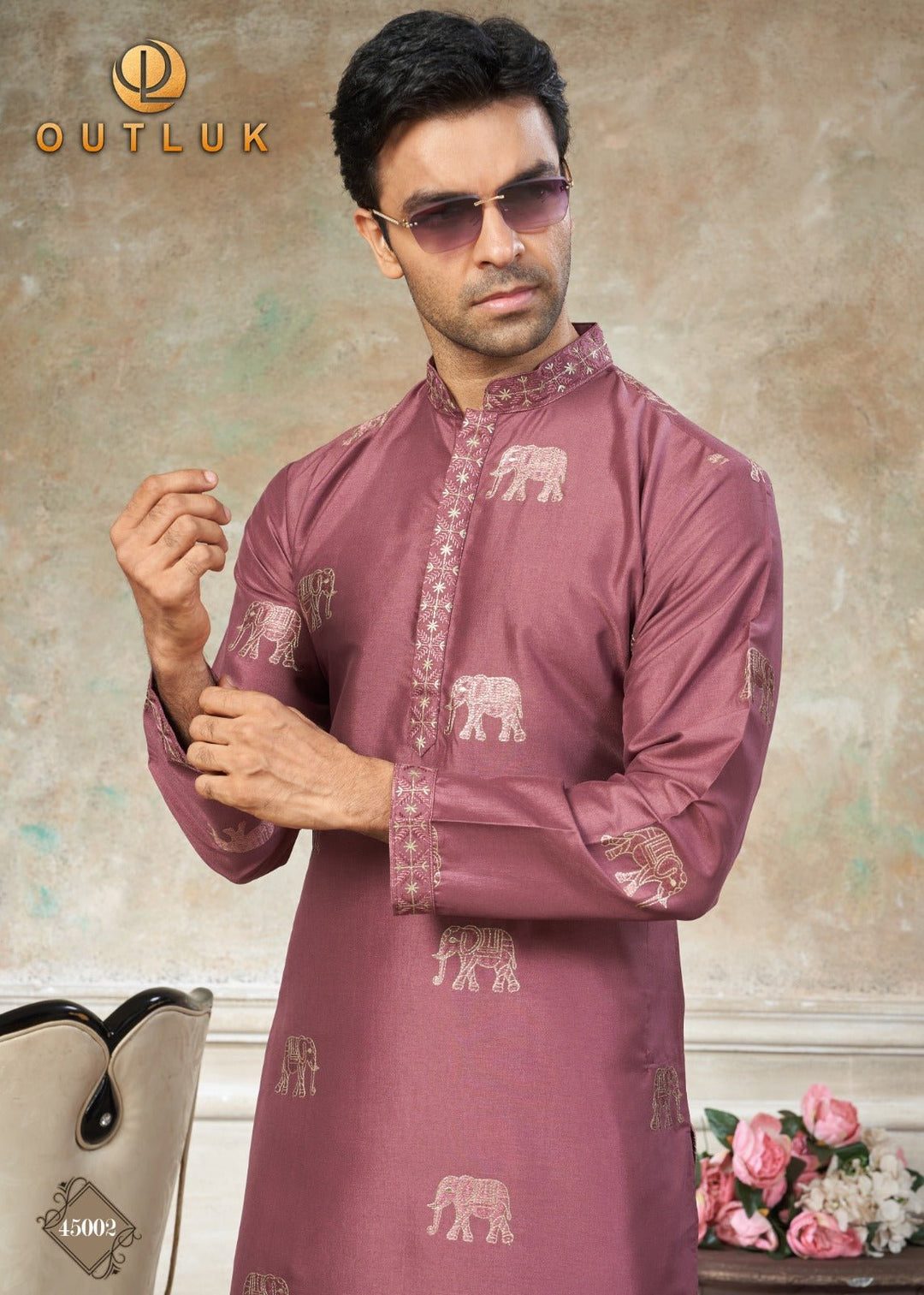 Designer Men’s Silk Elephant Embroidery Kurta Pajama Set - BONYHUBMEN KURTA