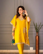 Designer Mirrorwork Embroidered Kaftaan Pant Set of 2 - BONYHUBSALWAR KAMEEZ