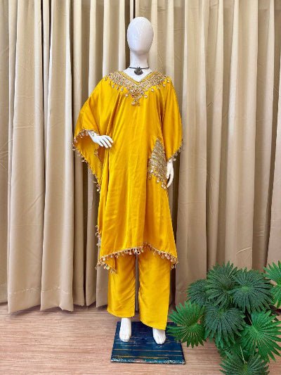 Designer Mirrorwork Embroidered Kaftaan Pant Set of 2 - BONYHUBSALWAR KAMEEZ