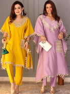 Designer Mirrorwork Embroidered Kaftaan Pant Set of 2 - BONYHUBSALWAR KAMEEZ