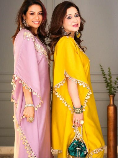Designer Mirrorwork Embroidered Kaftaan Pant Set of 2 - BONYHUBSALWAR KAMEEZ