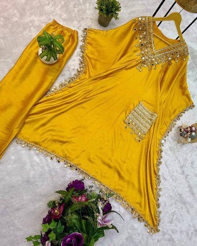 Designer Mirrorwork Embroidered Kaftaan Pant Set of 2 - BONYHUBSALWAR KAMEEZ