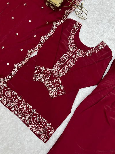 Designer Red Embroidered Farshi Suit Set UK Next Day - BONYHUBSALWAR KAMEEZ