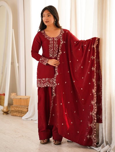 Designer Red Embroidered Farshi Suit Set UK Next Day - BONYHUBSALWAR KAMEEZ