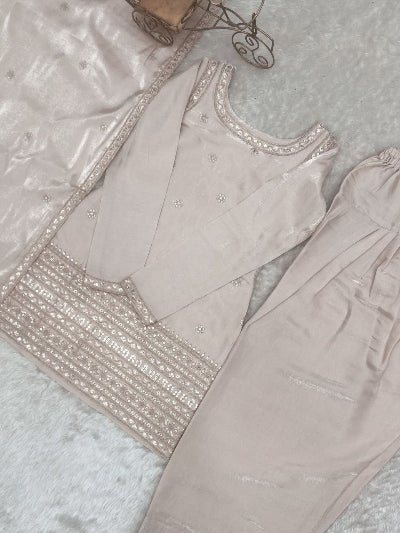 Designer Royal Ivory Embroidered Farshi Suit Set - BONYHUBSALWAR KAMEEZ
