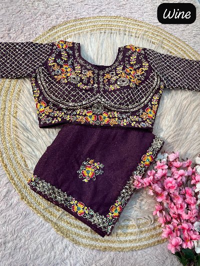 Designer Sari with Free Embroidered Stitched Blouse - BONYHUBSAREE