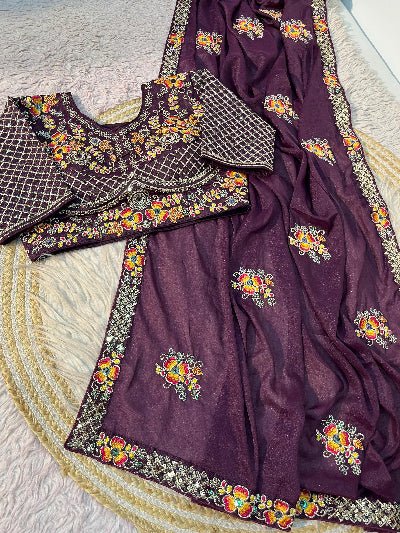 Designer Sari with Free Embroidered Stitched Blouse - BONYHUBSAREE