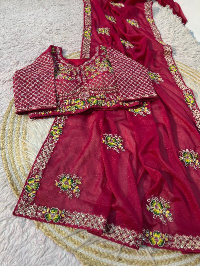 Designer Sari with Free Embroidered Stitched Blouse - BONYHUBSAREE