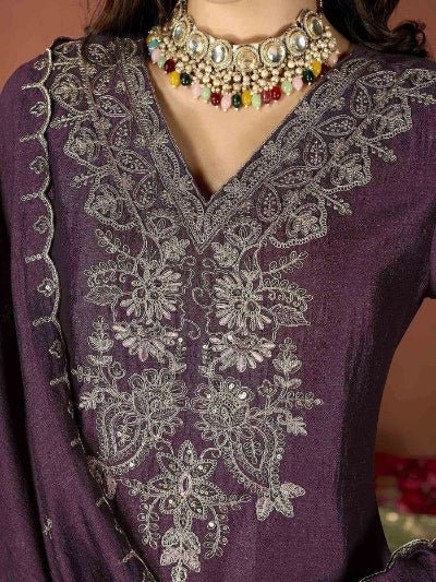 Dusky Purple Vichitra Silk Salwar Suit Set - BONYHUBSALWAR KAMEEZ