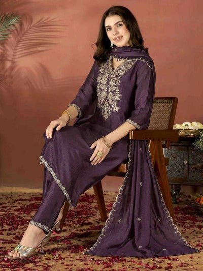 Dusky Purple Vichitra Silk Salwar Suit Set - BONYHUBSALWAR KAMEEZ